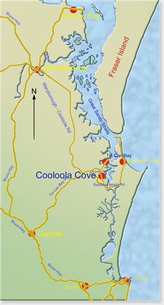 Detailed Map of Cooloola Cove and Tin Can Bay
